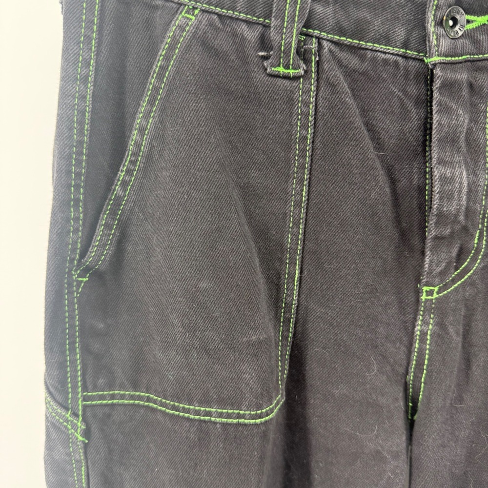 Hot Topic HT Denim Hi Rise Carpenter Jeans Women's Size 11 Black Green Stitching - Picture 11 of 15